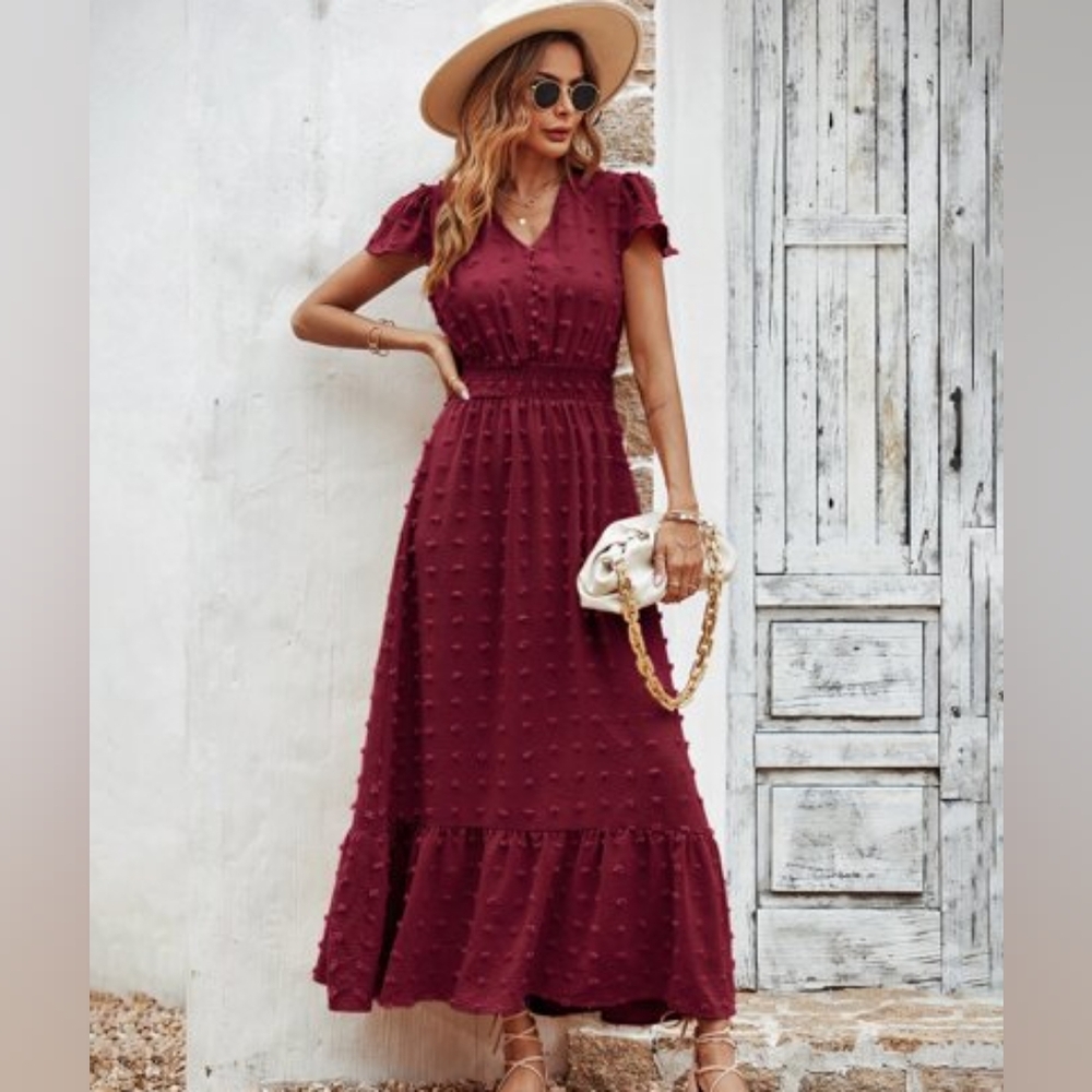 Swiss Dot Tiered Ruffle Maxi Dress